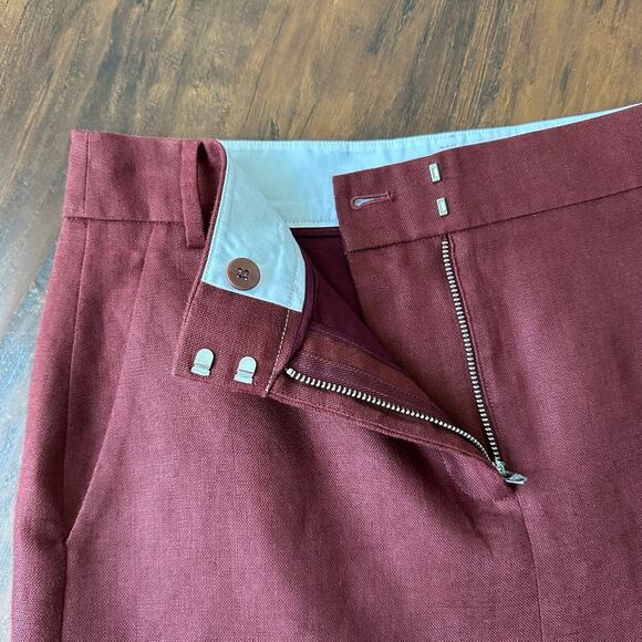TIBI Fluid Suiting Mini Skirt Maroon Lined Lightweight Linen Preppy - Picture 5 of 9
